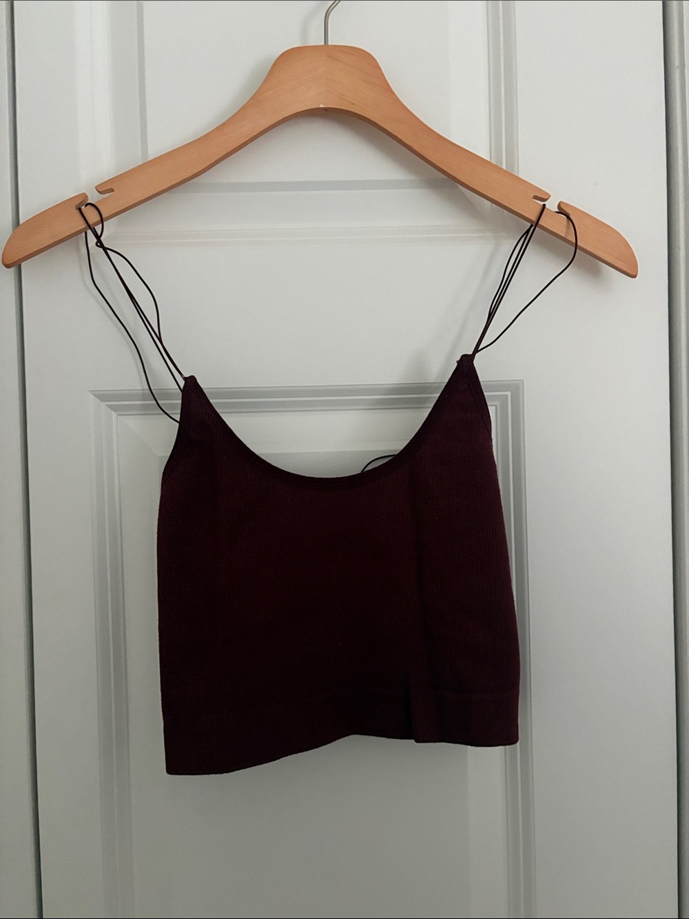 Urban Outfitters Double-Strap Ribbed Crop Tank - Burgundy